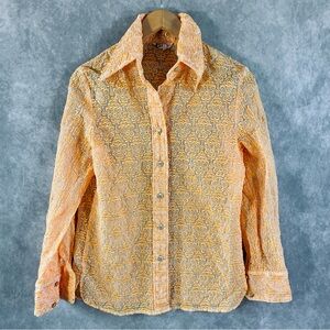 🔺SOLD🔺 Vintage Bia 60s Shirt Womens 8 Orange Mod Button Floral Blouse *See Desc*